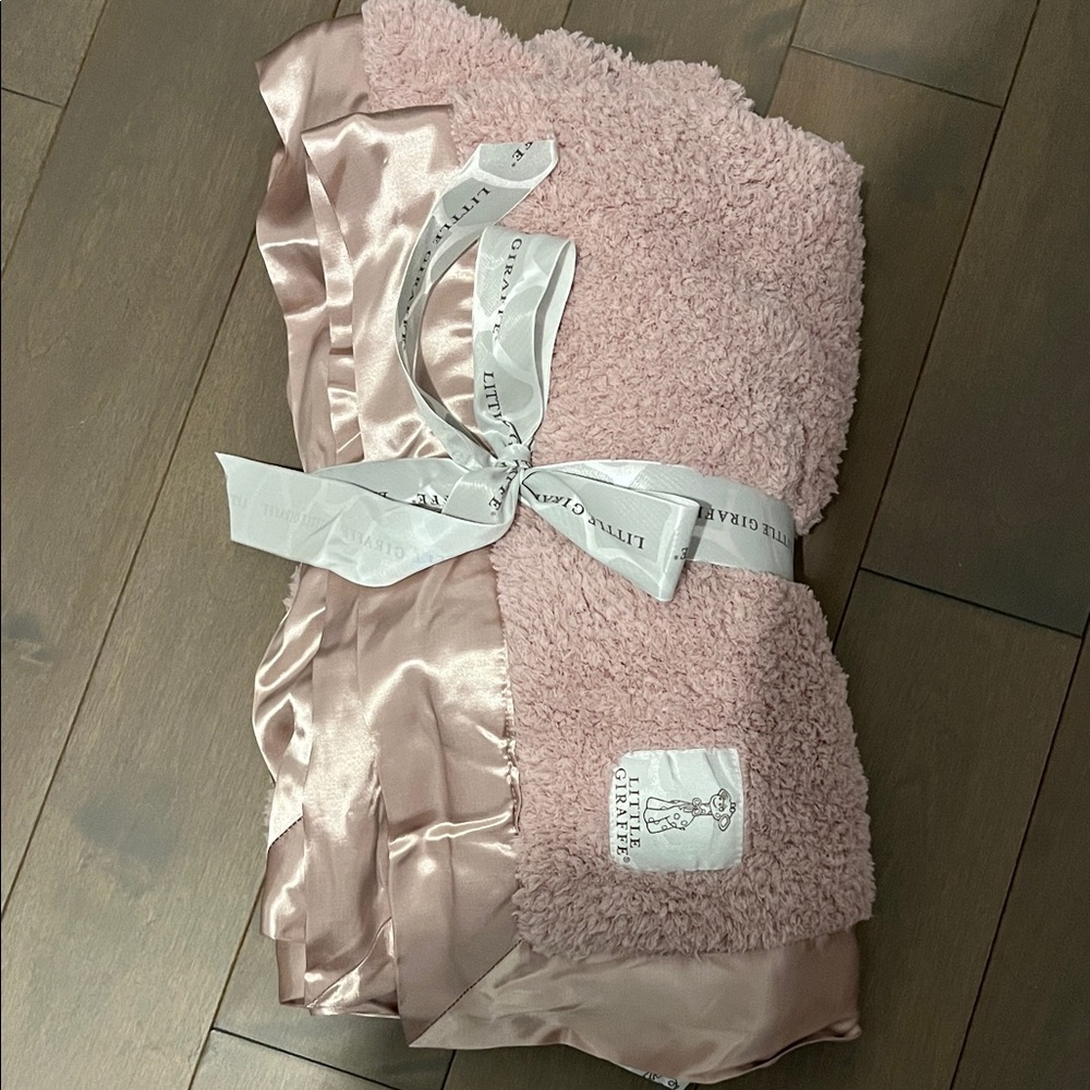 Little Giraffe Blush Sherpa Blanket with Satin Edge
